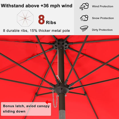 ABCCANOPY 9ft Scalloped Patio Umbrella, Outdoor Table Umbrella with Tilt and Crank, Fiberglass Ribs Deck Umbrella for Patio, Pool, Garden, Picnic (Red)