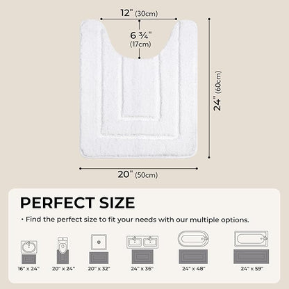GRANNY SAYS Bathroom Toilet Rugs U Shaped, Bath Mats for Bathroom, Bath Rugs Non Slip Washable, Absorbent Microfiber Toilet Mat, Soft Plush Shaggy, 20" x 24", White
