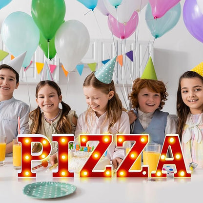 Pizza Light up Letters Sign Party Decorations Battery Powered Marquee Lighted Sign LED Alphabet Letter Lights for Christmas Night Party Birthday Home Tabletop Decor Supplies Xmas Gift