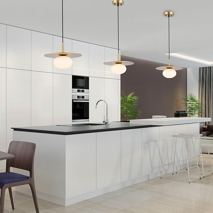 Modern Globe Pendant Lighting Milky White Glass Shade Brass Gold Farmhouse Pendant Light 11.81" Dome Industrial Mid Century Hanging Ceiling Light Fixture Kitchen Island Dinning Room Bedroom