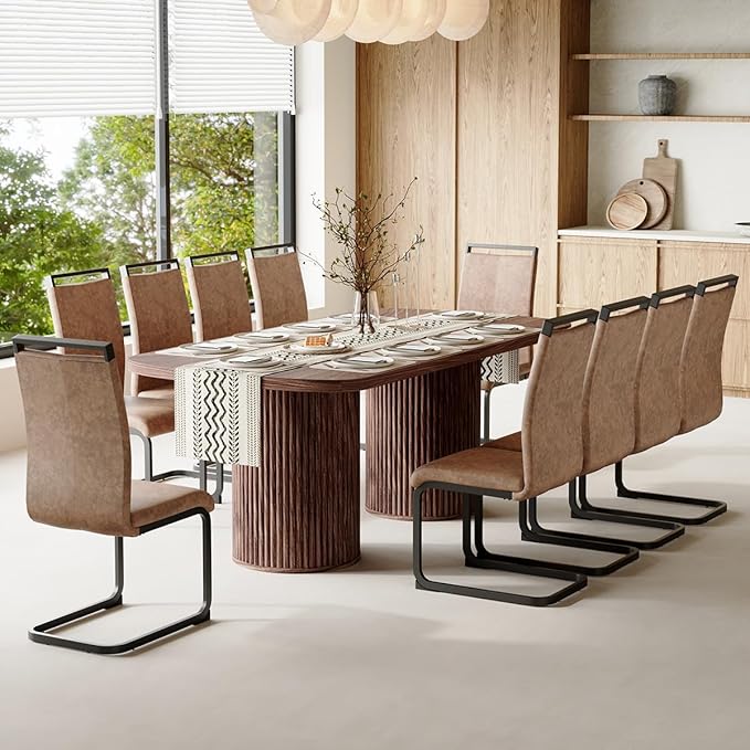 79" Dining Table Set for 10,Large Rectangular Dining Table Set for 10 with Cushioned Chairs,Modern Mid-Century Wood Dining Room Table Set for 10,Ideal for Dining & Gatherings (Walnut)