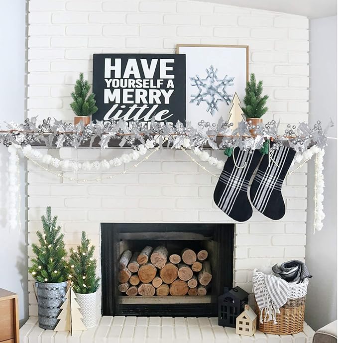 DearHouse 6FT Silver Berry Christmas Garland, Flexible Artificial Berry Garland for Indoor Outdoor Home Fireplace Decoration for Winter Christmas Holiday New Year Decor