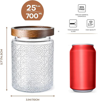 24oz Vintage Glass Canister With Lid Small Glass Jars Wide Mouth Mason Jars Airtight Coffee Canisters Kitchen Storage Containers For Sugar Tea Spice Flour Candy Cookie Cereal Cute Decorative