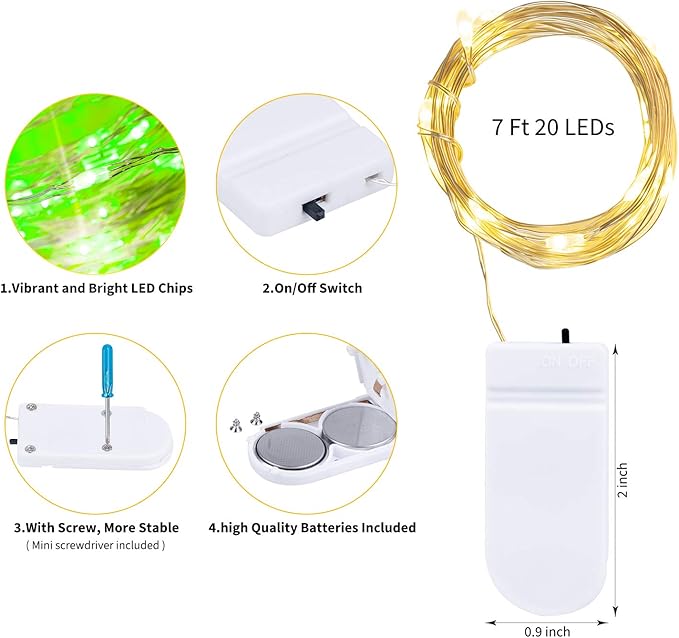 Brightown 12 Pack Multi Color Led Fairy Lights Battery Operated String Lights Waterproof Silver Wire 7 Feet 20 Led Firefly Starry Moon Lights for DIY Wedding Party Bedroom Patio Christmas