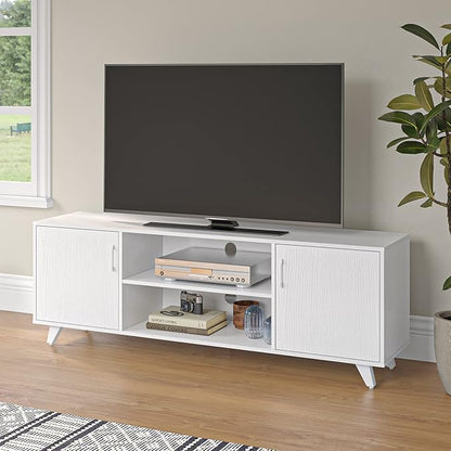 Panana TV Stand, Entertainment Center with 2 Doors and 2 Cubby Storages Cabinets for up to 65 inch for Living Room Bedroom (White, 53.5 inch)