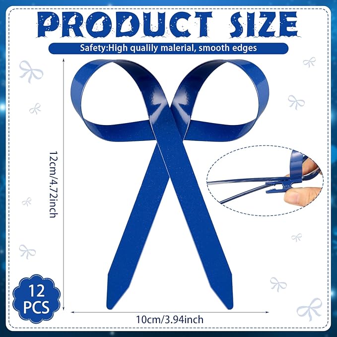 12 Pcs 2025 Metal Christmas Bow Ornaments for Christmas Tree Garland Wreath Bulk Bow with Clip Ornament Vintage Indoor Outdoor Home Xmas Party Decorations, 4 x 5 Inches (Blue)
