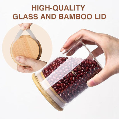 17oz Glass Food Storage Jars, Glass Jars with Bamboo Lids, Kitchen Storage Jars, Set of 12, Canisters with Airtight Lids for Spice, Coffee, Cookie, Pantry Organizers
