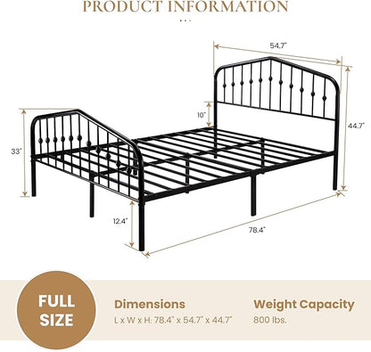 SHA CERLIN Full Size Metal Platform Bed Frame with Victorian Style Wrought Iron-Art Headboard/Footboard, No Box Spring Required, Black