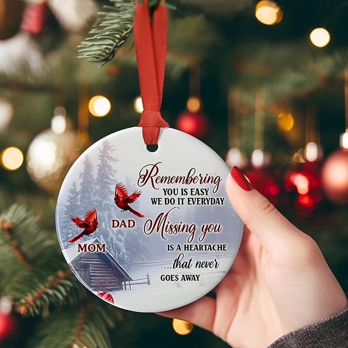 Cardinal Dad Mom Memorial Ornament - Cardinal Christmas Ornament - Loss of Mother Father - Sympathy & Condolence Gift - In Memory of Mom Dad