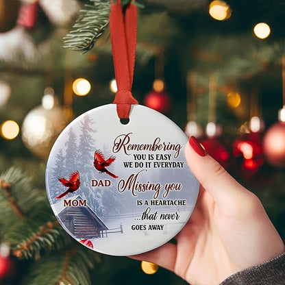 Cardinal Dad Mom Memorial Ornament - Cardinal Christmas Ornament - Loss of Mother Father - Sympathy & Condolence Gift - In Memory of Mom Dad