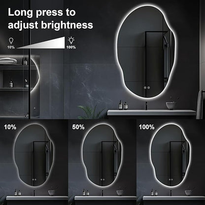 Asymmetrical LED Bathroom Mirror with Lights,Irregular Led Bathroom Vanity Mirror for Wall with Front and Backlit, Anti Fog, 3 Colors and Dimmable Light,[Horizontal/Vertical] 48" H x 30" W