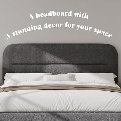 Full Size Boucle Bed Frame, Soft Upholstered Headboard, Thickened Footboard, Rounded Corners, No Box Spring Needed, Easy Assembly, Grey