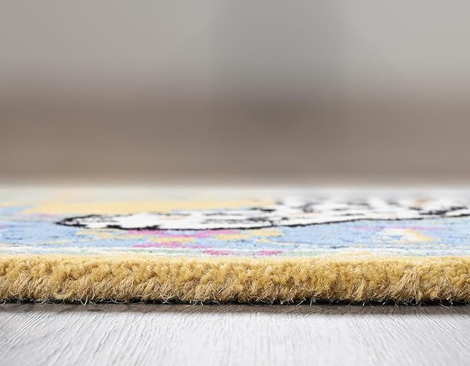 Handmade Leopard Wool Area Rug with Traditional Oushak Motif – Exquisite Animal Print Cheetah Rugs for Living Room, Bedroom | Plush Texture, Vintage Style, Thick & Durable Carpet (Blue, 9' Round)