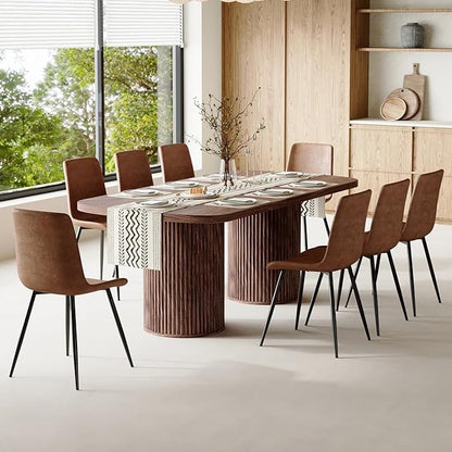 79" Dining Table Set for 8,Large Rectangular Kitchen Table Set for 8 with Cushioned Chairs,Modern Mid-Century Wood Dining Room Table Set for 8,Ideal for Dining & Gatherings (Walnut)