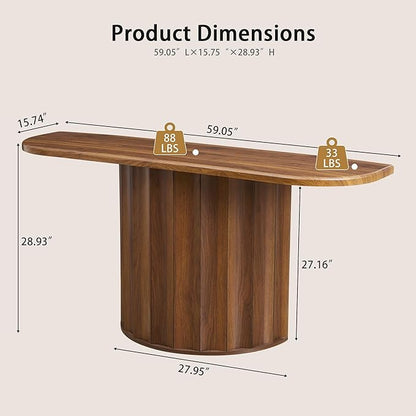 59'' Fluted Console Table for Entryway, Narrow Wooden Sofa Tables Behind Couch, Modern Entryway Table with Storage Accent Table for Hallway, Living Room, Entrance, Foyer (Walnut)