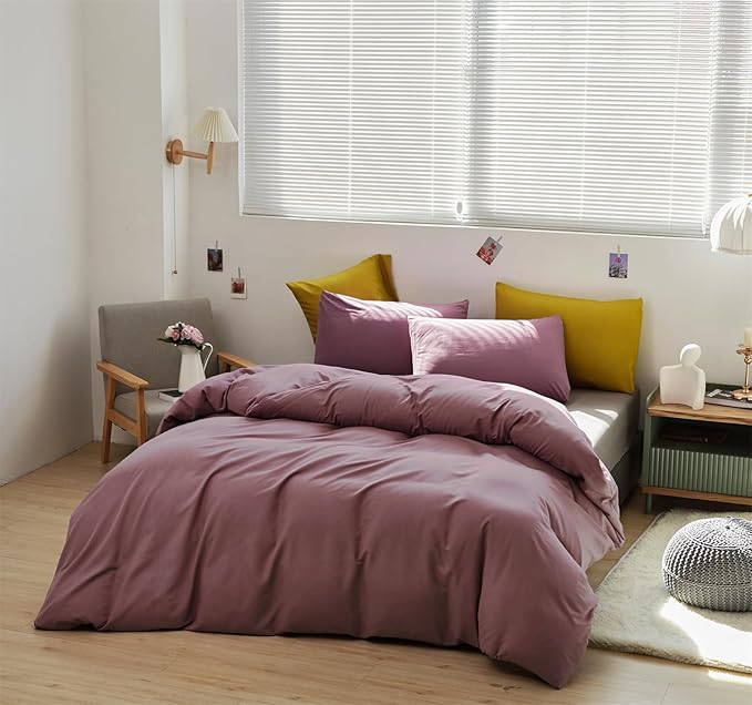 CLOTHKNOW Dusty Purple Full Size Comforter Sets Pale Mauve Bedding Comforter Sets Soft All Season Women Girls Comforter with 2 x Pillow Cases