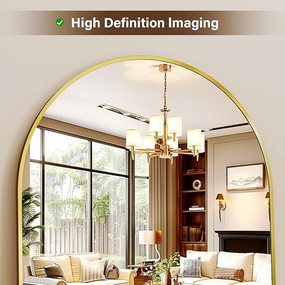 56" x21 Arched Full Length Mirror Floor Mirrors with Aluminum Alloy Frame Free-Standing Wall Mounted Floor Mirrors or Large Dressing Mirror, Gold Mirror Full Length