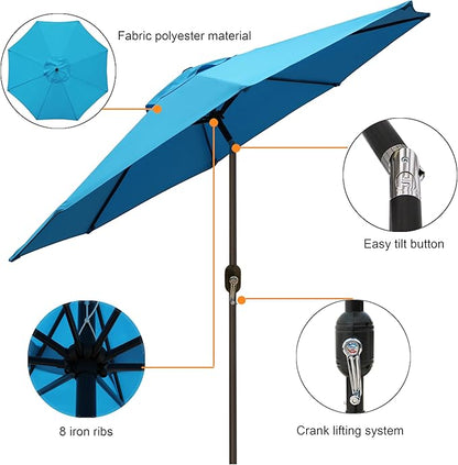 Blissun 9' Outdoor Patio Umbrella, Outdoor Table Umbrella, Yard Umbrella, Market Umbrella with 8 Sturdy Ribs, Push Button Tilt and Crank