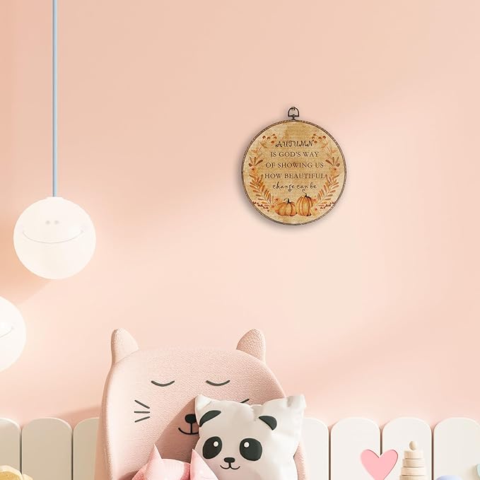 Hxlac Vintage Autumn Round Wall Art Framed, Farmhouse Fall Pumpkin Round Wall Decor, Autumn Is God's Way Thanksgiving Hanging Canvas Prints Wall Sculptures for Home Room Bedroom Decor, 10x10 Inch