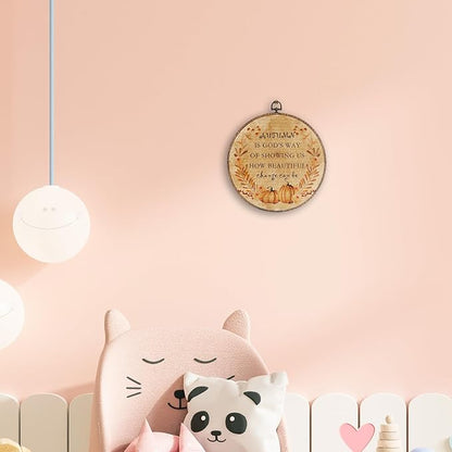 Hxlac Vintage Autumn Round Wall Art Framed, Farmhouse Fall Pumpkin Round Wall Decor, Autumn Is God's Way Thanksgiving Hanging Canvas Prints Wall Sculptures for Home Room Bedroom Decor, 10x10 Inch