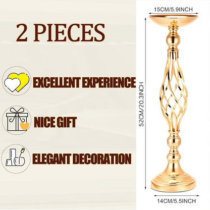 2pcs Metal Gold Candle Holders 20 Inch Tall Road Lead Table Centerpiece Stand Pillar Candlestick for Wedding Candelabra Flowers Vases