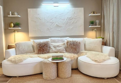 WILLIAMSPACE 124.8" Modern Curved Sofa Couch, Upholstery Boucle Sofa with Pillows, Right Hand Facing Sectional Boucle Fabric Couch for Living Room (Right-Facing,Light Cream)