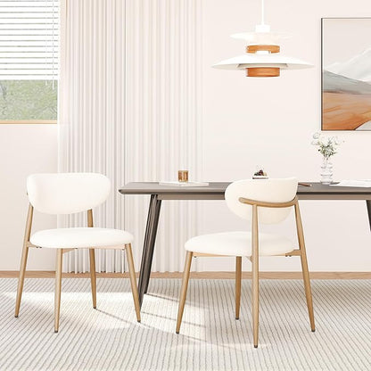 Dining Chairs Set of 2, Upholstered Dining Room Chairs with Metal Legs and Anti Slip Pads, Curved Back Wood Kitchen Chair for Home and Restaurant Use, Beige