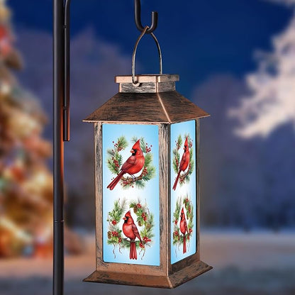 Solar Lanterns with Cardinal Theme Outdoor Waterproof Decorative Lights for Garden Birthday Gifts for Women, Mom, and Grandma Solar LED Hanging Lights for Yard, Patio, Lawn, and Porch(Floral Hoop)