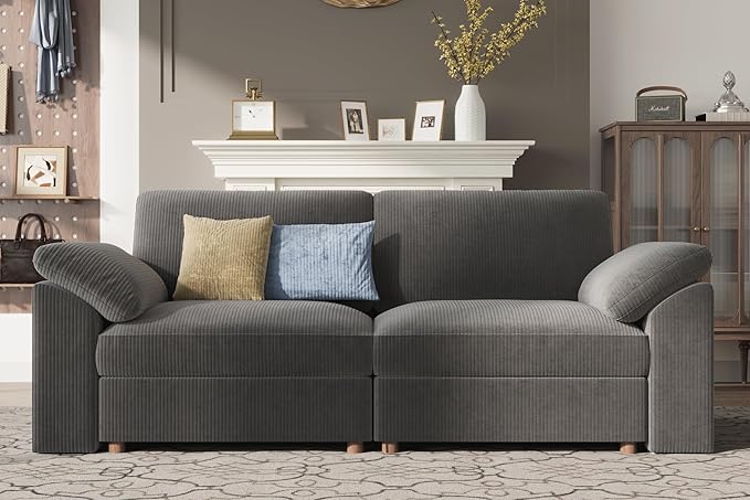 EASE MOOSE Comfty 2 Seat Couch,FSC Certified Modern Deep Seat Sectional Modular for Living Room, Light Gray