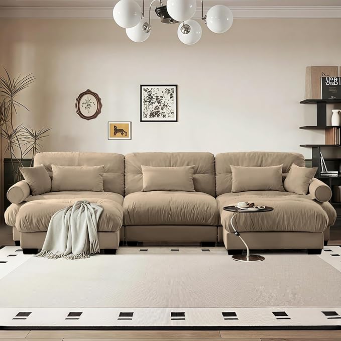 SoarFlash Sectional Sofa Couch, U Shaped Modern Sofa with Solid Wood Legs, Couches Sofas for Living Room Apartment, Comfortable Small Couches for Apartment, Brown