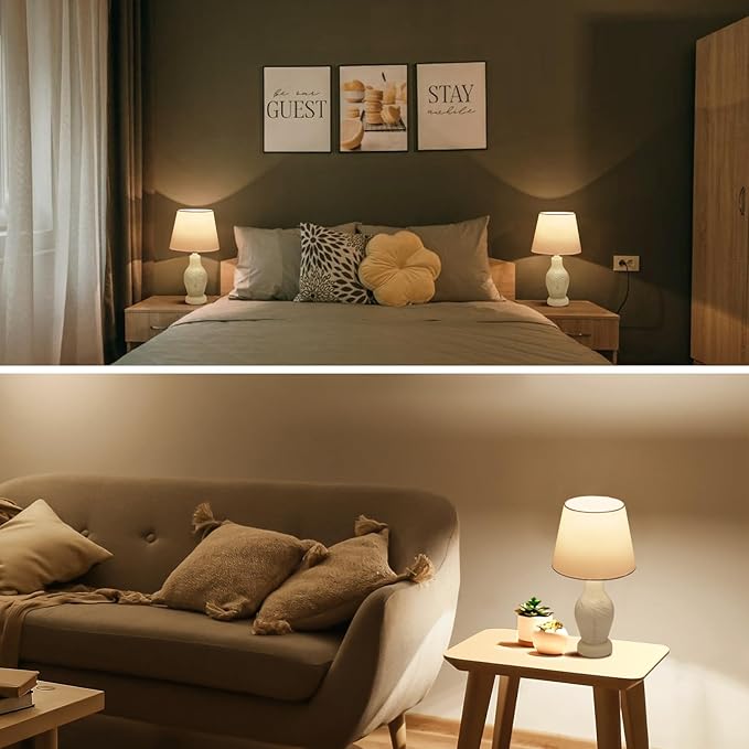 ONEWISH Table Lamps for Bedroom Set of 2, 14" Small Bedside Nightstand Lamp, Wine Bottle Shape Glass Body, Bulb Included, White