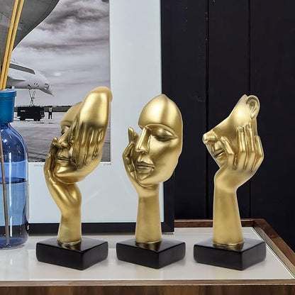 3 Pcs Thinker Statue,Modern Home Resin Sculptures, Decorative Objects Collectible Figurines for Home Office Bookshelf Desktop Decor(Golden)