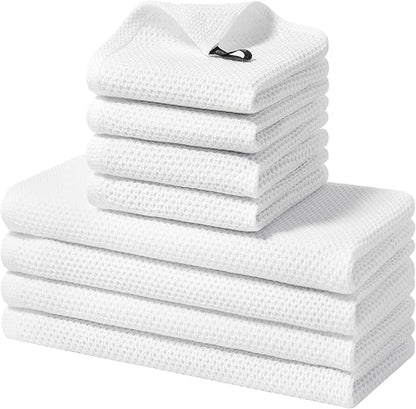 Homaxy 100% Cotton Kitchen Towels and Dishcloths Set, 12 x 12 Inches and 13 x 28 Inches, Set of 8 Bulk Kitchen Towels Set, Ultra Soft Absorbent Dish Cloths for Washing Dishes, White