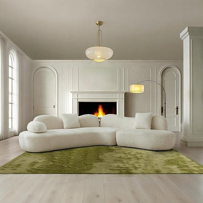 128" Luxury Curved Sectional Sofa with Ottoman, 6-Seater Boucle Couch Cloud Like Modular Sofa, Curved Sofas for Living Room, Luxury Couches with Butterfly Backrest Pillows (White)