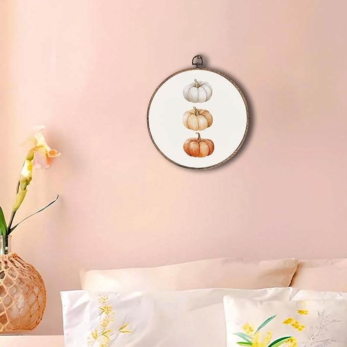 Hxlac Fall Pumpkin Print Round Wall Art Framed, Rustic Fall Round Wall Decor, Autumn Halloween Hanging Canvas Prints Wall Sculptures for Farmhouse Home Living Room Bedroom Decor, 10x10 Inch