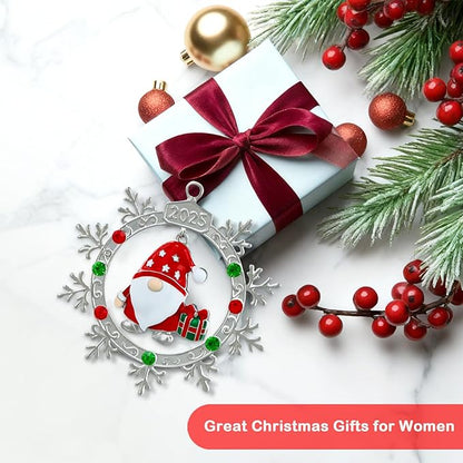 FLYAB 2025 Gnome Christmas Ornaments Xmas Gifts for Women Metal Hanging Ornament for Chirstmas Tree Decorations Snowflake Ornaments for Window Car Stocking Stuffers Birthday Gifts Party Supplies