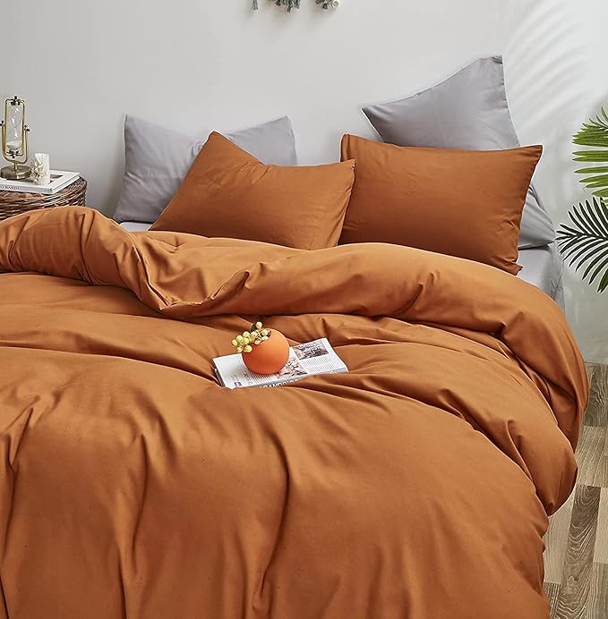 Pureant Pumpkin Comforter Set King Burnt Orange Bedding Comforter Sets Cotton for Women Girls Solid Brown Terracotta King Comforter Soft Rust Caramel King Size Comforter Sets Dusty Pumpkin Quilts