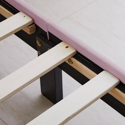 Livinia King Size Elton Velvet Platform Bed, Upholstered Bed Frame with Vertical Channel Tufted Headboard Footboard, Strong Wood Slats, No Box Spring Needed, Pink (King)