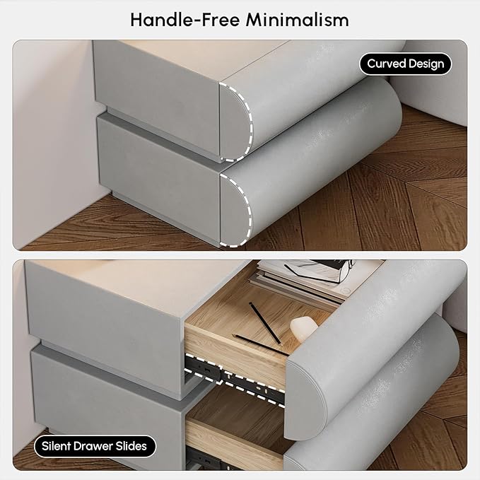 homary Smart Nightstand Modern Light Gray Leather Nightstands with Wireless Charger Bedside Table with 2 Drawers for Bedrooms Living Rooms Offices 19.7" W x 15.7" D x 15.7" H (Light Gray 2 Drawers)