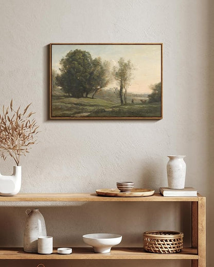 ARPEOTCY Large Framed Canvas Wall Art, Rustic Landscape Picture Decor, 20x30Inch, Bedroom Living Room Hallway Nature Scenery Decor, Vintage French Country Art