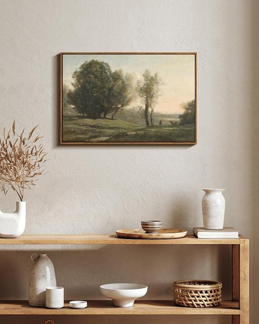 ARPEOTCY Large Framed Canvas Wall Art, Rustic Landscape Picture Decor, 20x30Inch, Bedroom Living Room Hallway Nature Scenery Decor, Vintage French Country Art