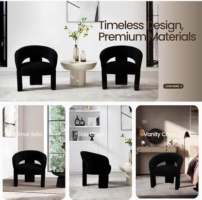 Modern Accent Chair Black Sherpa Round Barrel Armchair Comfy Upholstered Lounge Chair for Living Room Bedroom Reading Chair Vanity Chair Comfy Office Waiting Room Chairs