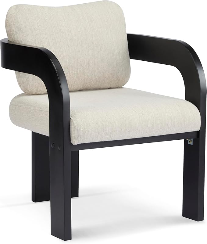 Christopher Knight Home Yorick Modern Dining Chair Set of 2 with Cushion, Solid Wood Dining Room Set, Curved Backrest Kitchen Side Chair, Living Room Comfy Extra Seat, Black+Beige