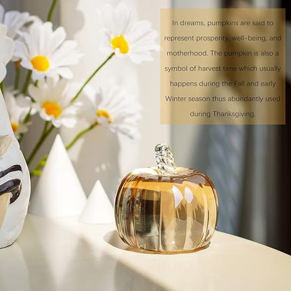 HDCRYSTALGIFTS 2.8’’ Crystal Pumpkin Figurine Art Glass Pumpkins for Decorating Harvest Glass Paperweight Fall Harvest Halloween,Champagne Color