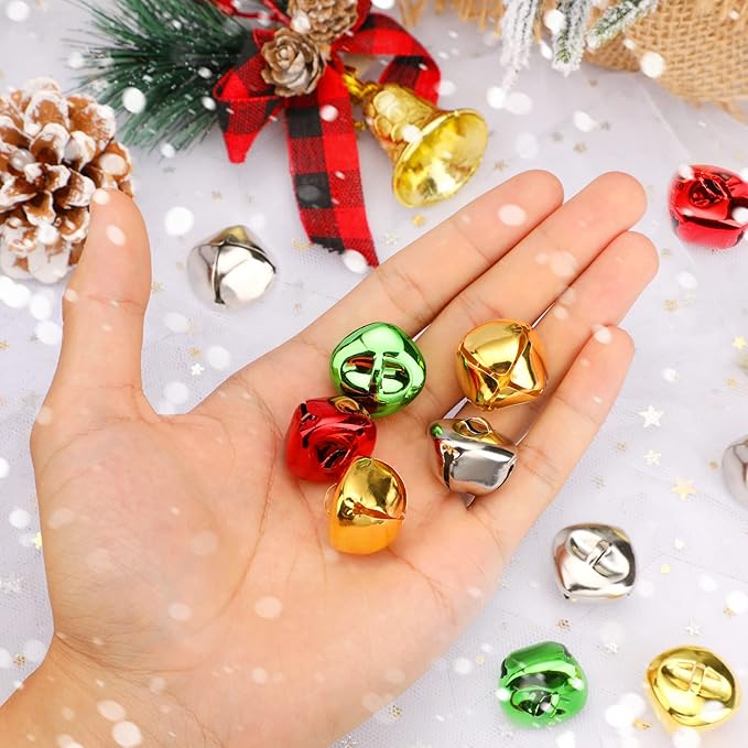 Augshy Jingle Bells for Crafts, 120 Pcs 1 Inch Christmas Jingle Bells, Bulk Sound Craft Bells for Christmas Home Festival Decorations DIY Project