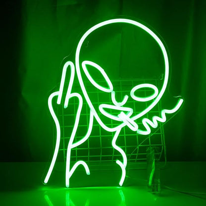 Lucunstar Green Alien Neon Sign,Neon Sign for Room,Alien Neon Signs for Wall Decor,Game Room Decor,Hip Hop Party LED Sign For Teen Room,Green Wall Decoration,Bedroom Wall Decor,Home Wall,Party Light