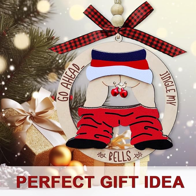 Funny Christmas Ornaments 2025, Exchange Funny Ornaments for Adults, Naughty Ugly Christmas Tree Ornaments Wooden, Inappropriate Dirty Santa Ornament - Unique Christmas Ornaments