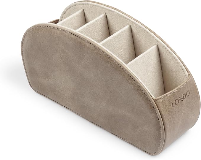 Londo Remote Control Holder with 5 Pockets - Store DVD, Blu-Ray, TV, Roku or Apple TV Remotes - Italian Genuine Leather with Suede Lining - Slim, Compact Living or Bedroom Storage