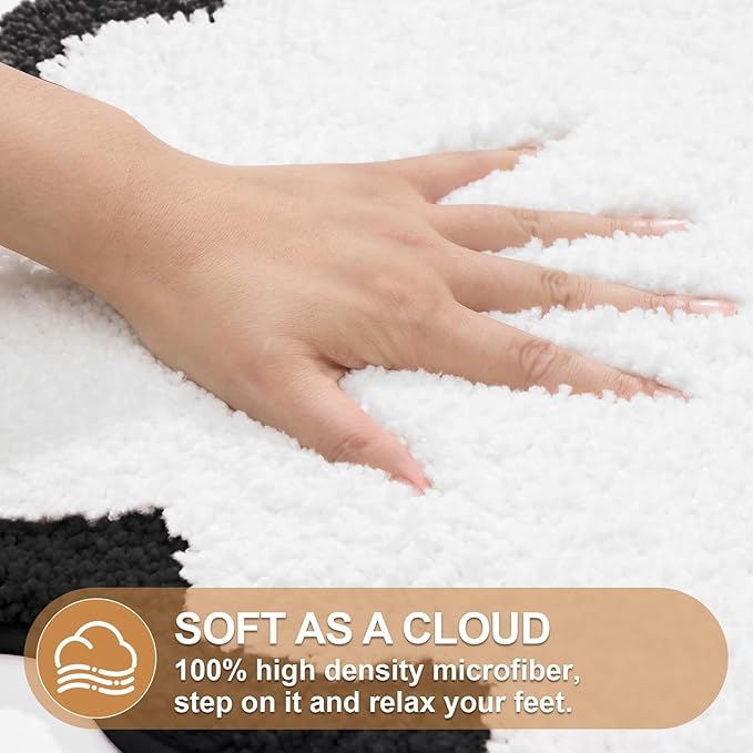 ORTIGIA Cute Scalloped Bathroom Rugs Non Slip Washable, Quick Dry Absorbent Plush Microfiber Bath Mats, Fun White and Black Bathmat for Bath Room Bathtub Shower, Floor for Sink Bedroom, 20x32