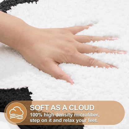 ORTIGIA Cute Scalloped Bathroom Rugs Non Slip Washable, Quick Dry Absorbent Plush Microfiber Bath Mats, Fun White and Black Bathmat for Bath Room Bathtub Shower, Floor for Sink Bedroom, 20x32